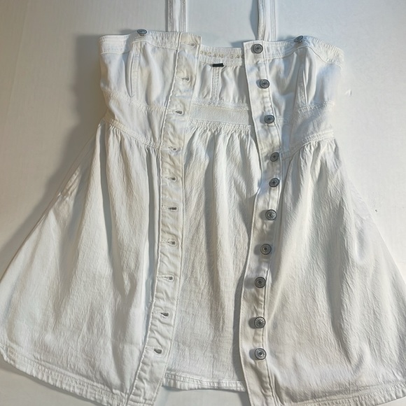 American Eagle Overall Dress Jumper white stretch denim material pockets size XS - Picture 12 of 16